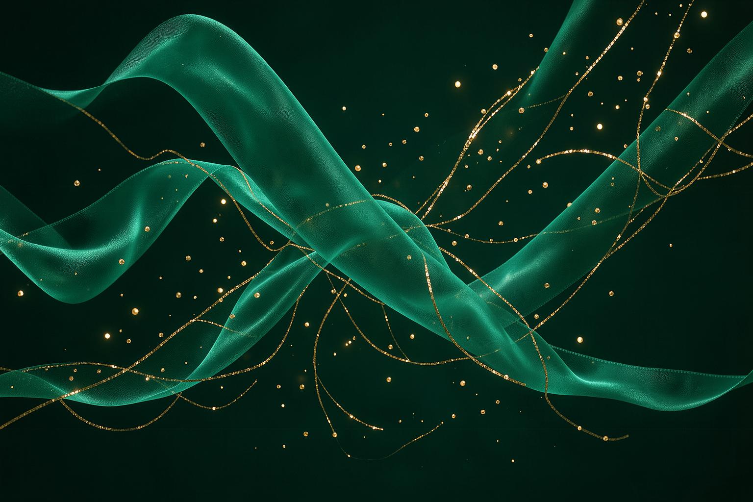 Emerald and gold abstract artwork representing a standard applied with care